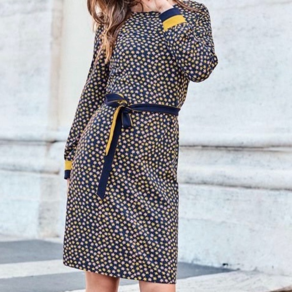New US 12L Boden Fawn Jersey Dress Navy and Yellow